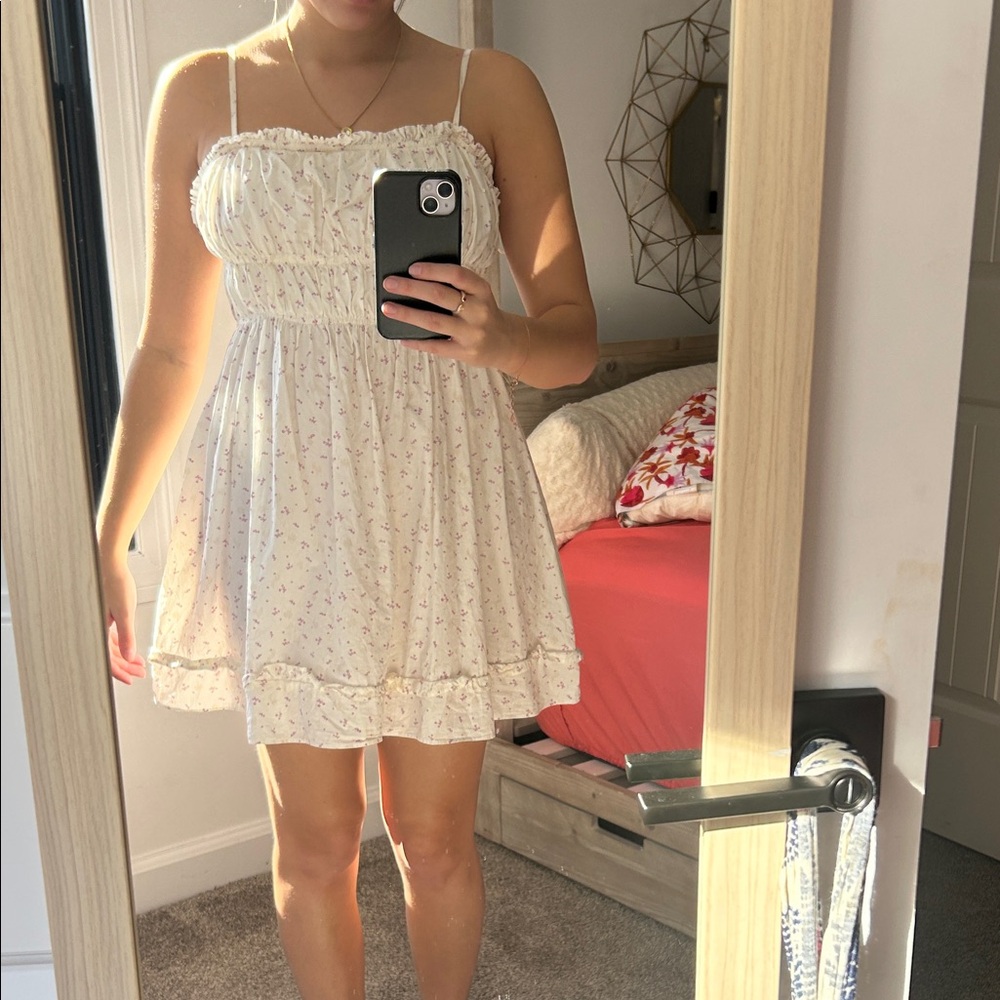 Cream Floral Spaghetti Strap Dress